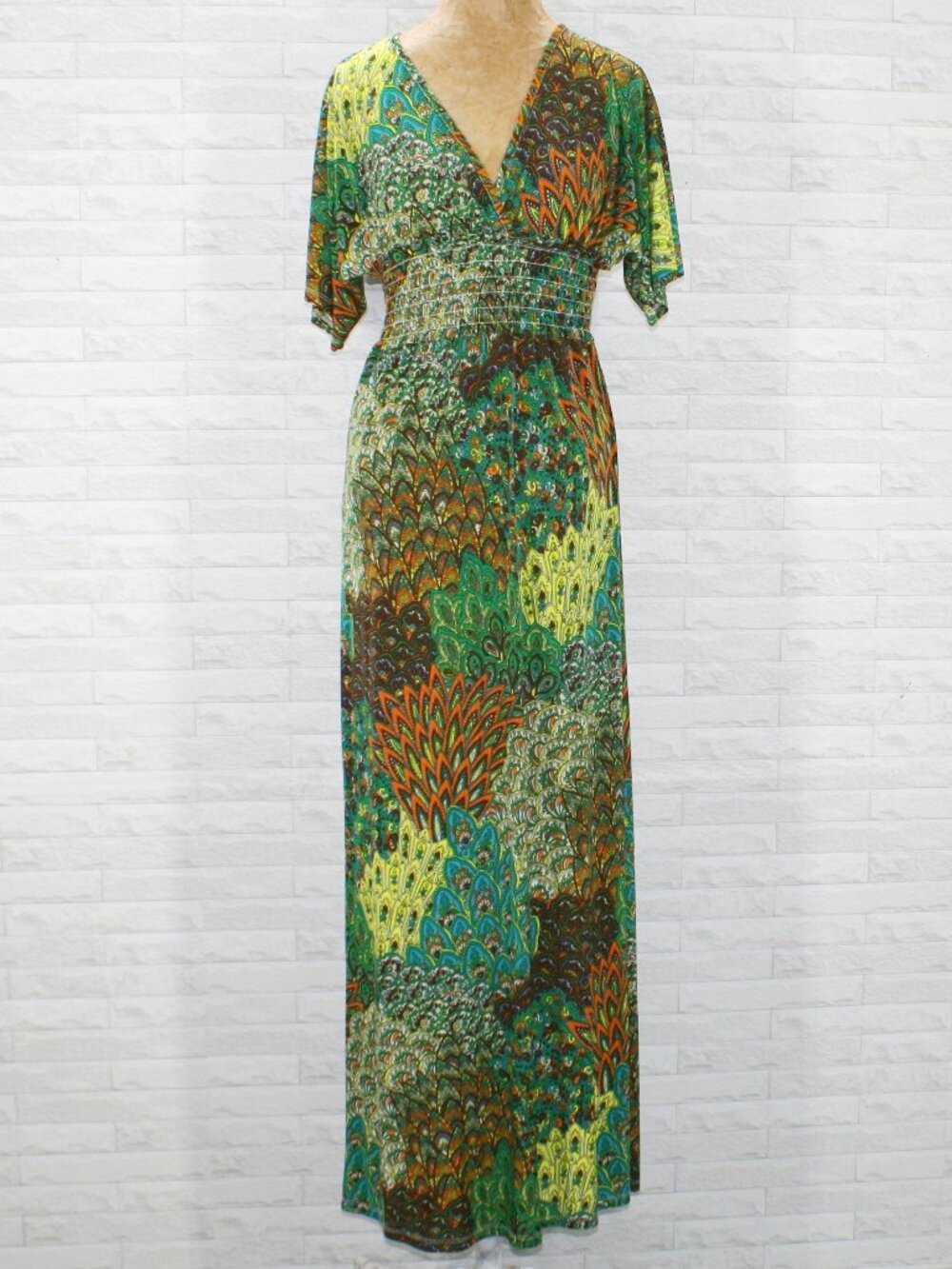 5th & LOVE Dress Dolman Short Sleeve Maxi Shirred Waist Jersey Knit Green Small